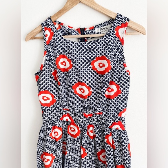Pinky Retro Floral Cut Out Dress, Size Small, Navy, White, Red - Picture 8 of 11